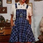 Hot Topic Harry Potter Ravenclaw Plaid blue black Skirtall Adjustable straps M Photo 0