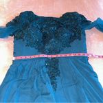 NWOT blue chiffon long sleeve appliqué sequins floral Mother of the Bride 14 Photo 7