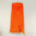 Karen Millen Boucle Feather Hem Pencil Dress Womens 8 Orange Glam Party Feminine Photo 4