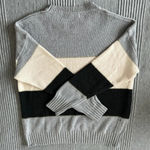 Misslook Women’s Crew Black Cream Grey Neck Striped Sweatshirt sz S gently worn Photo 1