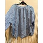 We The Free People Blue Cotton Gauze Long Sleeve Frayed Hem Button Down Top Photo 6