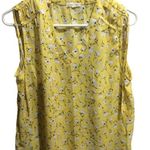 Pleione  yellow sleeveless floral V neck shirt blouse Medium M Photo 0