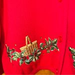 Longaberger  Red Embroidered Baskets & Holly Button cardigan Vtg USA sz XL-EUC Photo 3