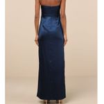 Lulus NWT Memorable Entrance Dark Blue Strapless Satin Pleated Maxi Gown Dress Photo 6