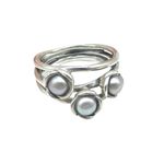 Pandora Genuine Three Wishes 3 Grey Pearl Sterling Silver Ring Rare HTF Size 56 Photo 1