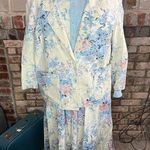 suit skirt blazer button front top swing skirt floral blue pink white Size 12 Photo 0