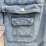 Vintage 1980s Denim Hooded Snap Front Jacket Plaid Trim by Stefano International Blue Size L Photo 5