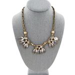 J.Crew  Clear Rhinestone Triad Statement Necklace Antique Brass Photo 2