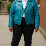 Nine West 2X NWT TEAL~BLUE FAUX Leather Moto Jacket with Asymmetrical Zipper Photo 0