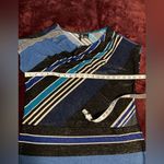 New Directions Blue Black Scoop Neck Pull Over Short Sleeve Stripes XL Photo 3