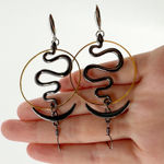 Celestial Snake Drop Earrings, Witchy Earrings, Gift for Her Silver Photo 2