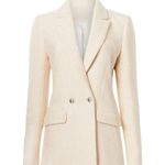 Maje White Tweed Blazer SMALL Tailored Cotton Boucle Quiet Luxury Designer $600 Photo 3