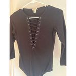 Bozzolo Black Long-Sleeve Lace-Up Front Bodysuit Size S By Photo 1