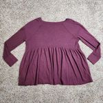 Free People  Babydoll Top Size Medium Oversized Maroon Long Sleeve Knit Blouse Photo 1