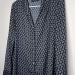 Something Navy Blue Silky Geometric Print Casual Button Up Shirt Top Photo 3
