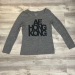 American Eagle Gray with Black Glittery Letters “AE HONG KONG” Long Sleeve Top L Photo 6