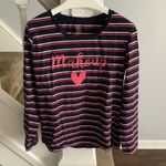 Pink Heart Blue Stripes Top Multiple Size L Photo 0