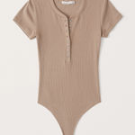 Abercrombie & Fitch  Short-Sleeve Rib Henley Bodysuit Brown Tan Size Small Photo 0