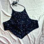 Altar'd State Altar’d State navy blue embellished Sequin Halter open back crop top Photo 2