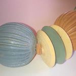 Vintage Neutral Tone Blue & Tan Wood Beaded Boho Chunky Retro Necklace Photo 4