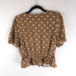 BB Dakota  Womens Peplum Crop Top Faux Wrap Polka Dot V-Neck Short Sleeve Brown M Photo 1