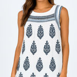 Lucky Brand  Block Print Boho Tunic Dress White Blue Black Floral Paisley Top S Photo 0