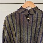 ZARA  Trafaluc Gold Metallic Stripe Crinkle Knit Mock Neck Blouse Top, sz. S Photo 6