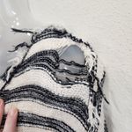 Free People Spells Trouble Stripe Pullover Sweater 3/4 Sleeve Ivory Black Small Photo 5