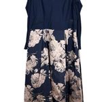 XScape  Navy Blue Brocade Floral High Low Formal Long Sleeve Midi Gown Size 18W Photo 1