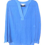 Diane Von Furstenberg  Cotton Crepe Roll Tab Sleeve Blouse Blue‎ Size 0 EUC Photo 0