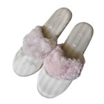 Victoria's Secret Satin Fur Pink White Stripe Slippers Women Size M (7-8) Angel Photo 1