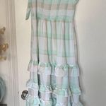 Green & White Sleeveless Gingham Plaid Tiered Ruffle Size Large NWT Photo 4