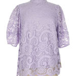 Nanette Lepore  Chic Lilac Lavender Floral Lace Puff Sleeve Blouse Size M NWT Photo 0
