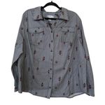 Christopher & Banks Houndstooth Plaid Floral Button Up Shirt Black White Size 2X Photo 0