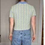 ZARA  Blue Green Crochet Short Sleeve Collared Shirt Size Small Photo 2