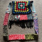 Vintage Crochet Boho Fringe Crossbody Bag — Multicolor Handmade Red Photo 0