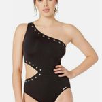 Michael Kors Side Cut Out One Shoulder Black Grommet Swimsuit Grunge Luxe 10 Photo 6