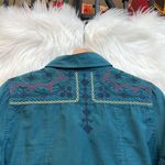 Johnny Was  3J Workshop turquoise embroidered button down blouse Photo 8
