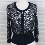 White House | Black Market Sequin Zipper Sweater Silver & Black Knit Bomber Jacket Photo 10