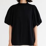 Something Navy Puff Sleeve Ruffle Blouse in Black Photo 0