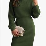 NEW Mock Neck Trendy Lantern Sleeve Ribbed Knit Bodycon Pullover Sweater Dress S Green Photo 0