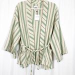 ZARA  The Beth Kimono Jacket Rustic Green Tan Stripe Belted Woven Cotton Photo 0