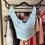 SheIn Blue Ruched Crop Blouse Sleeveless Photo 0
