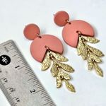 Hand Crafted Terra Cotta & Gold Clay Geometric Vine Dangle Earrings Pink Photo 2