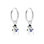 Children's Silver Hoops w/ Hanging epoxy Snowman Photo 0