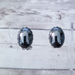 Vintage Clip On Earrings Dark Metallic Mirrored Oval Photo 4