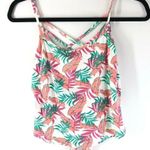 Poof! Poof Womens Cami Tank Top Strappy Palm Print Soft Tie Front Crop Pink Green S Photo 1