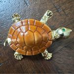 Vintage (2) Turtle Brown Shell Green Eyes Gold‎ Tone Pin Brooch Set Photo 1