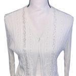 White Feminine Cardigan Sweater 1 Button Sequined Beaded Cable Knit Photo 1