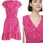 J.Crew Ditsy Floral Mini Dress Faux Wrap V Neck Ruffle Pink White Womens 0 Photo 1
